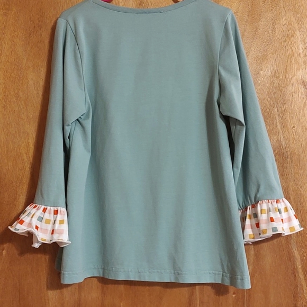 🍭Saving Grace Smocks Girls Embellished Ruffle Top Mint Green Long Sleeve Size 5 - Picture 5 of 7